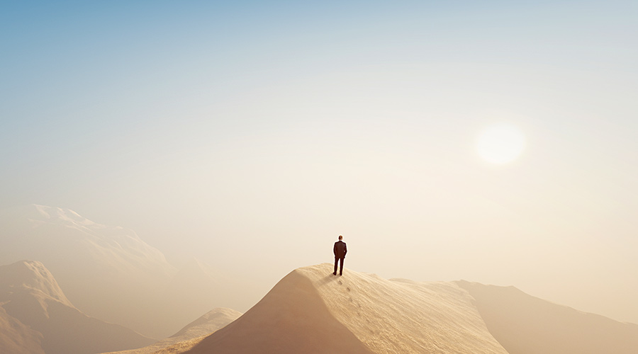 Man Alone in Hot Desert